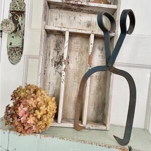 Vintage Rusty Metal Ice Block Tongs Blue Paint Industrial Farmhouse Salvage